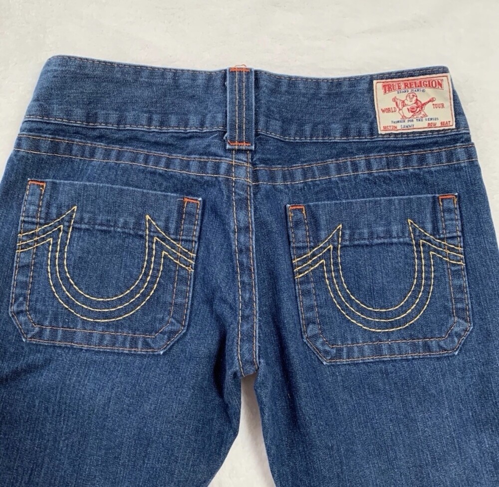 True Religion Sammy Blue Jeans Boot Cut BELL JEAN Gold Stitch Y2k denim 32